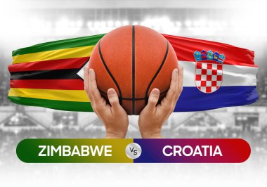 Zimbabwe Hırvatistan milli basketbol takımlarına karşı basketbol topu yarışma kupası konsepti imajı