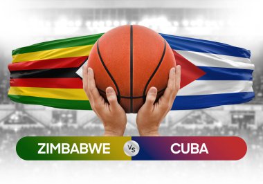 Zimbabwe Küba 'ya karşı milli basketbol takımları basketbol topu yarışma kupası konsepti imajı