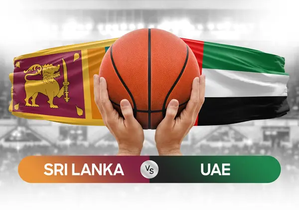 Sri Lanka BAE milli basketbol takımlarına karşı basketbol topu yarışma kupası konsepti