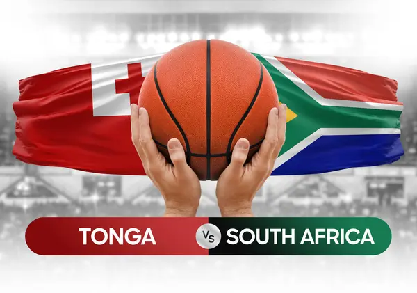 Tonga, Güney Afrika milli basketbol takımlarına karşı basketbol topu yarışma kupası konsepti imajı