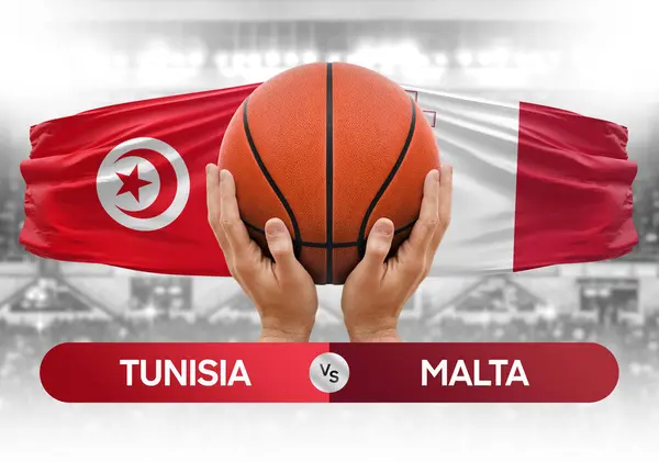 Tunus Malta milli basketbol takımlarına karşı basketbol topu yarışma kupası konsepti imajı