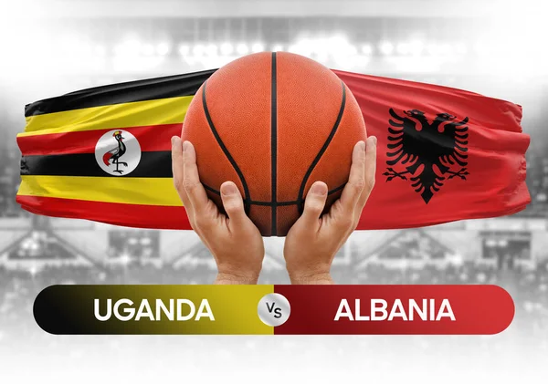 Uganda Arnavutluk milli basketbol takımlarına karşı basketbol topu yarışma kupası konsepti imajı