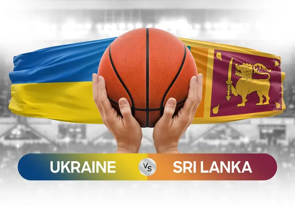 Ukrayna, Sri Lanka 'ya karşı milli basketbol takımları basketbol topu yarışma kupası konsepti imajı