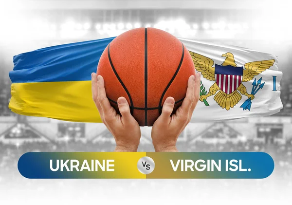 Ukrayna Virgin Adaları 'na karşı milli basketbol takımları basketbol topu yarışma kupası konsepti imajı