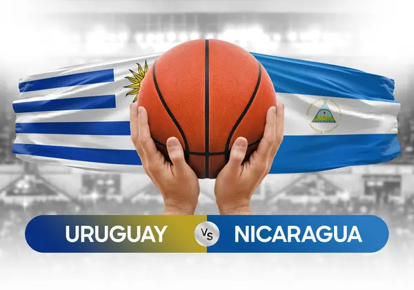 Ουρουγουάη Εναντίον Νικαράγουα Εθνικές Ομάδες Μπάσκετ Καλάθι Αγώνα Κύπελλο Αγώνα — Φωτογραφία Αρχείου