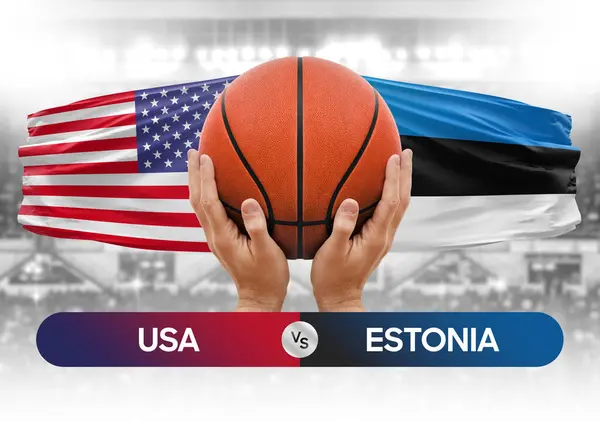 USA vs Estonia national basketball teams basket ball match competition cup concept image