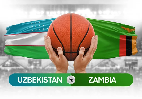 Özbekistan Zambiya 'ya karşı milli basketbol takımları basketbol topu yarışma kupası konsepti imajı