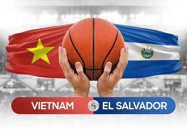 Vietnam, El Salvador 'a karşı milli basketbol takımları basketbol topu yarışma kupası konsepti