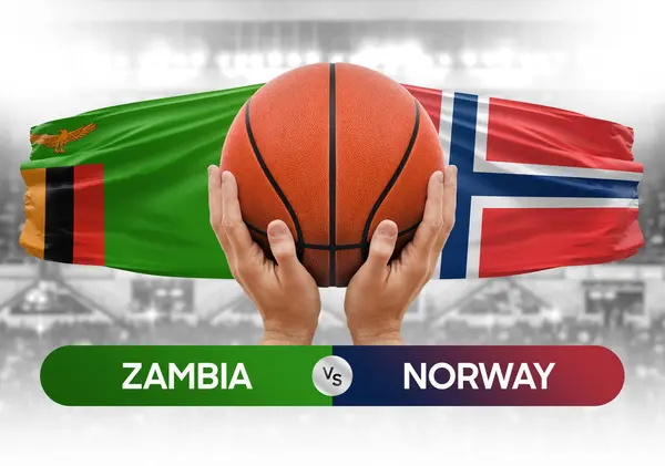 Zambiya, Norveç milli basketbol takımlarına karşı basketbol topu yarışma kupası konsepti