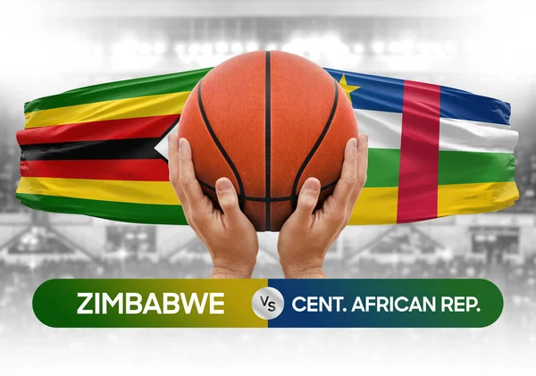 Zimbabwe Orta Afrika Cumhuriyeti milli basketbol takımlarına karşı basketbol topu yarışma kupası konsepti