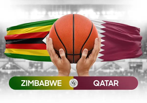 Zimbabwe Katar 'a karşı milli basketbol takımları basketbol maçı kupası konsepti