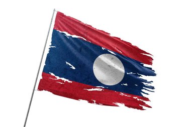 Saydam arkaplanda Laos bayrağı yırtıldı.