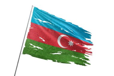 Şeffaf arkaplanda Azerbaycan bayrağı yırtıldı.