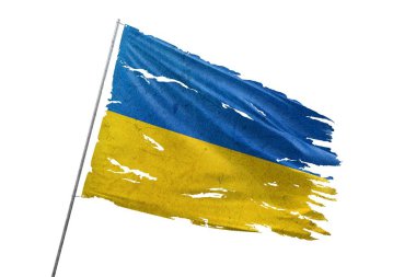 Şeffaf arkaplanda Ukrayna bayrağı yırtıldı.