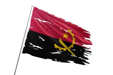 Angola 'nın bayrağı şeffaf arkaplanda yırtıldı.