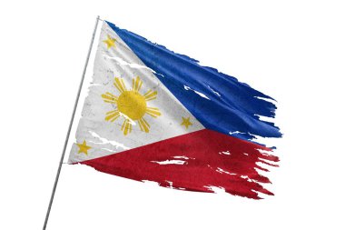 Şeffaf arkaplanda yırtık Filipinler bayrağı.