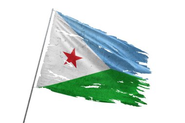 Şeffaf arkaplanda Cibuti bayrağı yırtılmış.