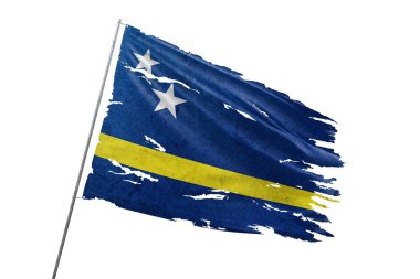 Şeffaf arkaplanda Curacao bayrağı yırtıldı.