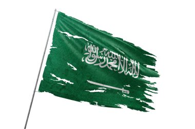 Şeffaf arkaplanda Suudi Arabistan bayrağı yırtıldı.