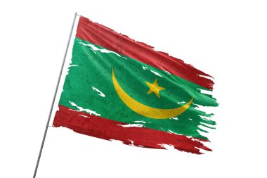 Moritanya bayrağı şeffaf arkaplanda yırtıldı.