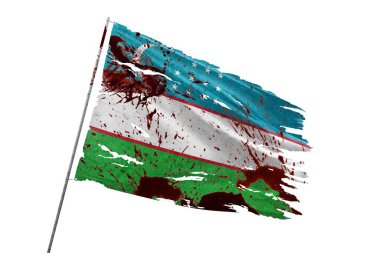 Özbekistan kan lekeleriyle şeffaf arkaplanda bayrak yırttı.