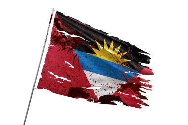 Antigua ve Barbuda kan lekeleriyle şeffaf arkaplanda bayrak yırttı.