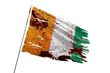 Ivory Coast torn flag on transparent background with blood stains. clipart