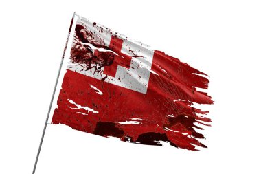 Tonga torn flag on transparent background with blood stains. clipart