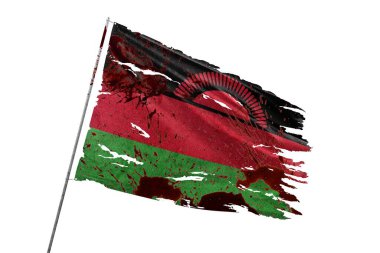 Malavi kan lekeleriyle şeffaf arkaplanda bayrak yırttı.