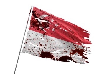 Singapore torn flag on transparent background with blood stains. clipart