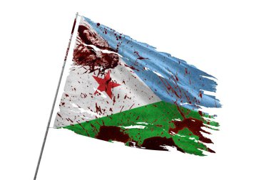 Cibuti, kan lekeleriyle şeffaf arkaplanda bayrak yırttı.