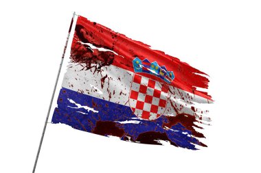 Hırvatistan kan lekeleriyle şeffaf arkaplanda bayrak yırttı.