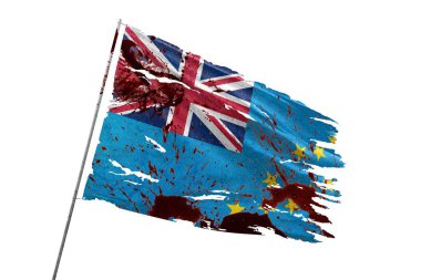 Tuvalu kan lekeleriyle şeffaf arka planda yırtık bayrak.