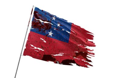 Kan lekeleriyle saydam arkaplanda Samoa bayrağı yırtılmış..