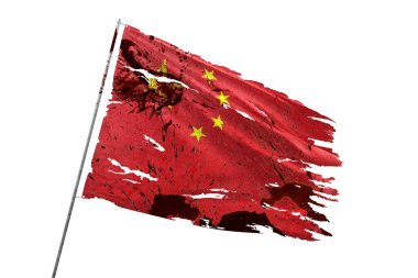 China torn flag on transparent background with blood stains. clipart