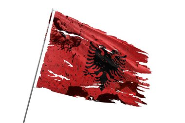 Arnavutluk kan lekeleriyle şeffaf arkaplanda bayrağı yırttı.