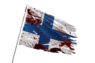 Finlandiya, kan lekeleriyle saydam arkaplanda bayrağı yırttı.