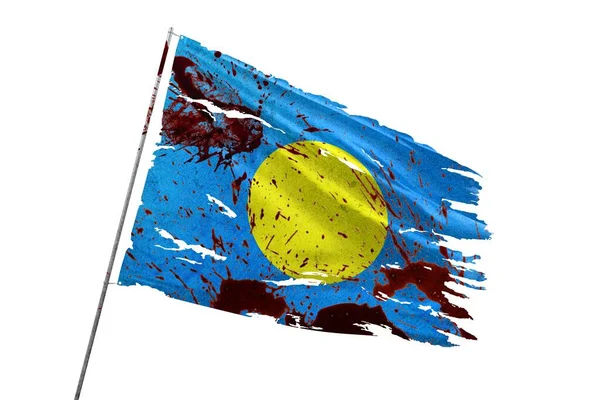 stock image Palau torn flag on transparent background with blood stains.