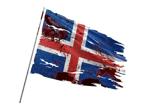 Islandia Rasgó Bandera Sobre Fondo Transparente Con Manchas Sangre — Foto de Stock