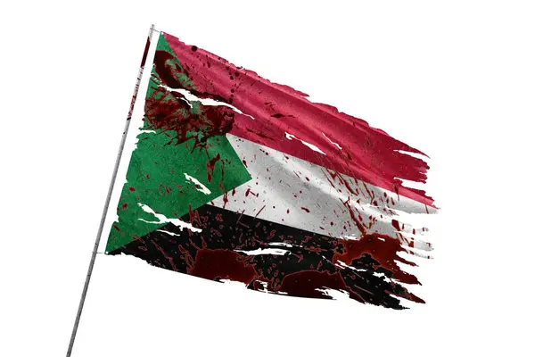 Sudan kan lekeleriyle saydam arkaplanda yırtık bayrak.