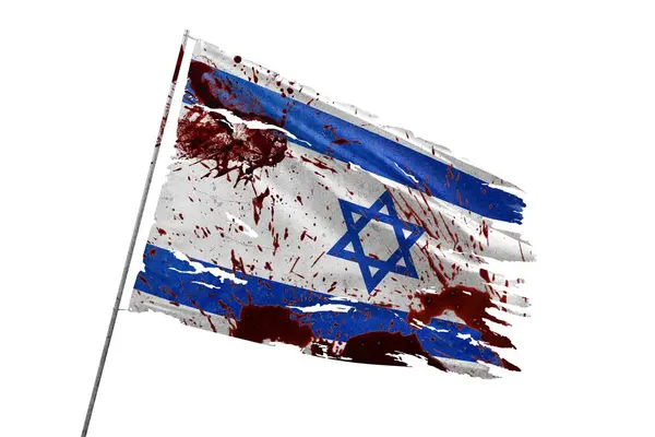 イスラエルは血液汚れで透明な背景に旗を引き裂いた ストックフォト