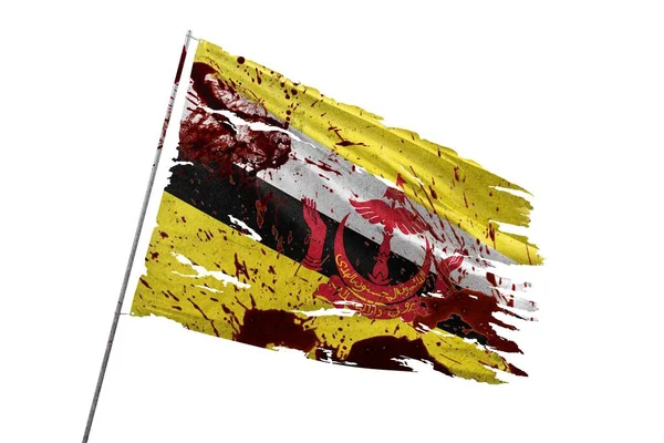 ブルネイは血液汚れで透明な背景に旗を引き裂きました ストック写真