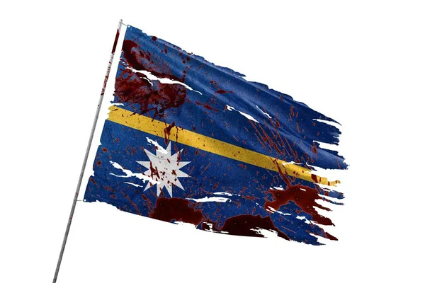 Bandera Rasgada Nauru Sobre Fondo Transparente Con Manchas Sangre Imagen de stock