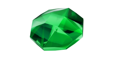 Şeffaf arkaplanda zümrüt mücevher, izole edilmiş yeşil elmas..