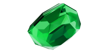 Şeffaf arkaplanda zümrüt mücevher, izole edilmiş yeşil elmas..