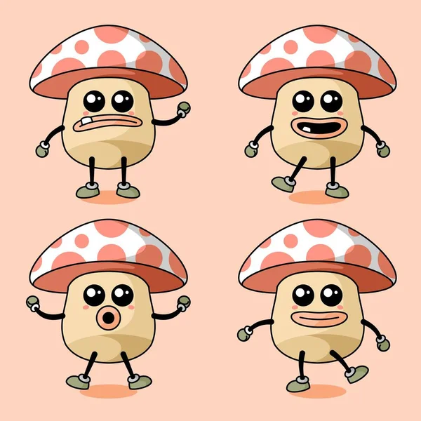 Cute Mushroom Mascot Logo Vector Illustration Image Large Enough Can — Stock Vector