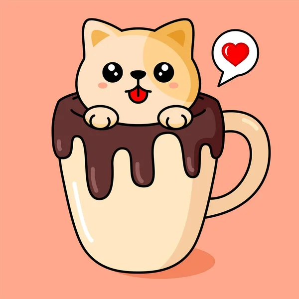 Vector Ilustración Una Mascota Perro Lindo Una Taza Chocolate Esta — Vector de stock