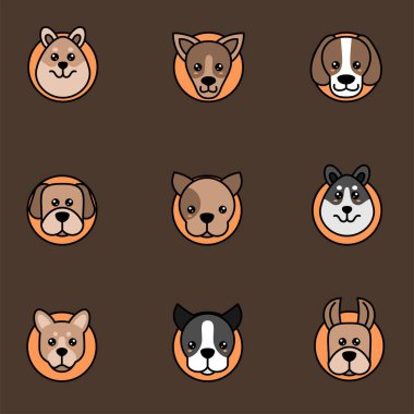 Çeşitli Şirin Köpek Kafalarının Maskot Vektör İllüstrasyonu