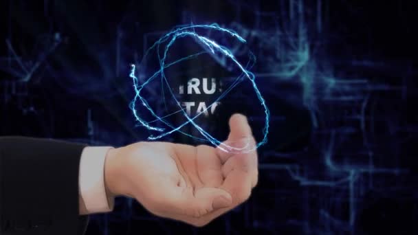 Malovaná Ruka Ukazuje Koncept Hologramu Virus Attack Kreslený Muž Obleku — Stock video