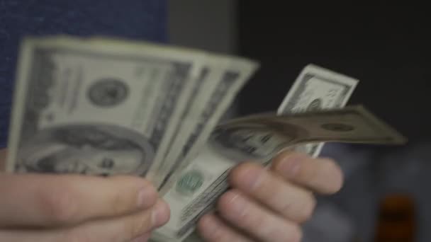 Male Hands Count Money Cash Money Calculation Employee Salary Cash — Stock Video